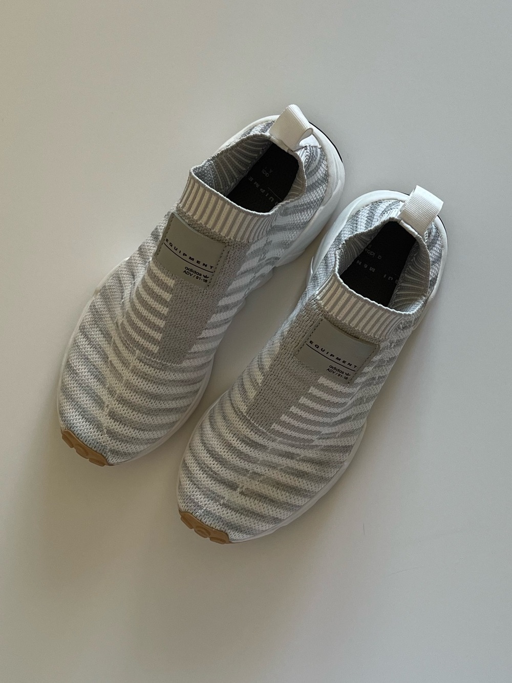 {Adidas} EQT Support White Gray Striped Slip On Sneakers